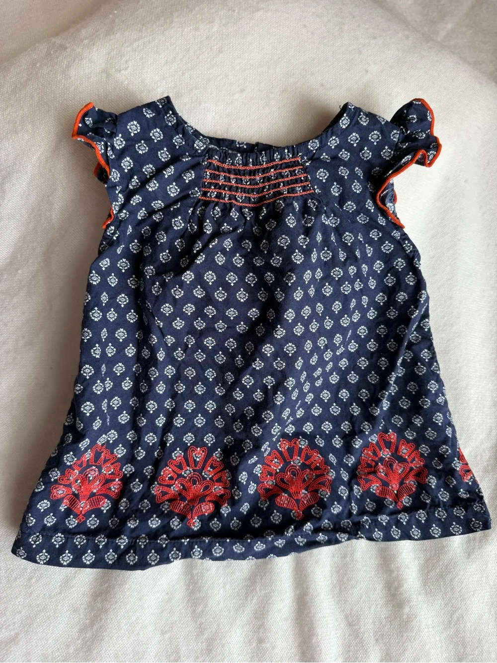Carter's Navy Blue Top with Red Embroidered Hem and Trim Accents